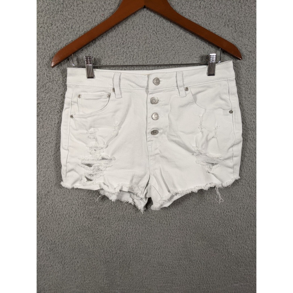 Francesca's Harper Heritage Shorts Womens 28 White Denim Distressed Button Fly